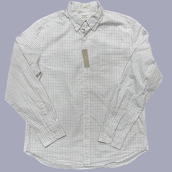J. Crew Regular Fit White Blue Gray Button Front Cotton Long Sleeve Shirt NWT L - Picture 1 of 9